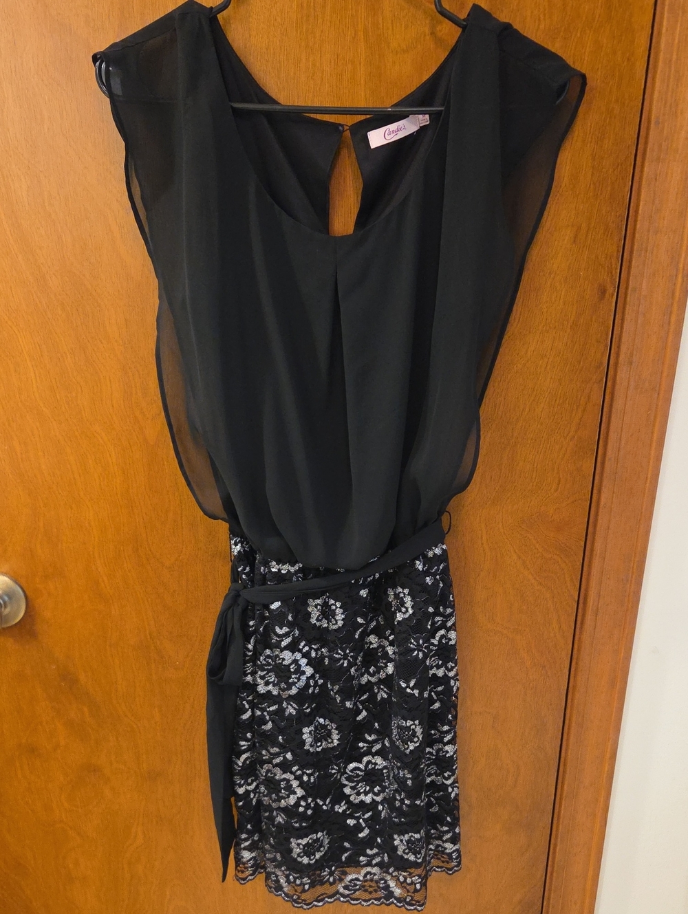 Candie's Black Chiffon Top with Black & White Lace Skirt Dress
